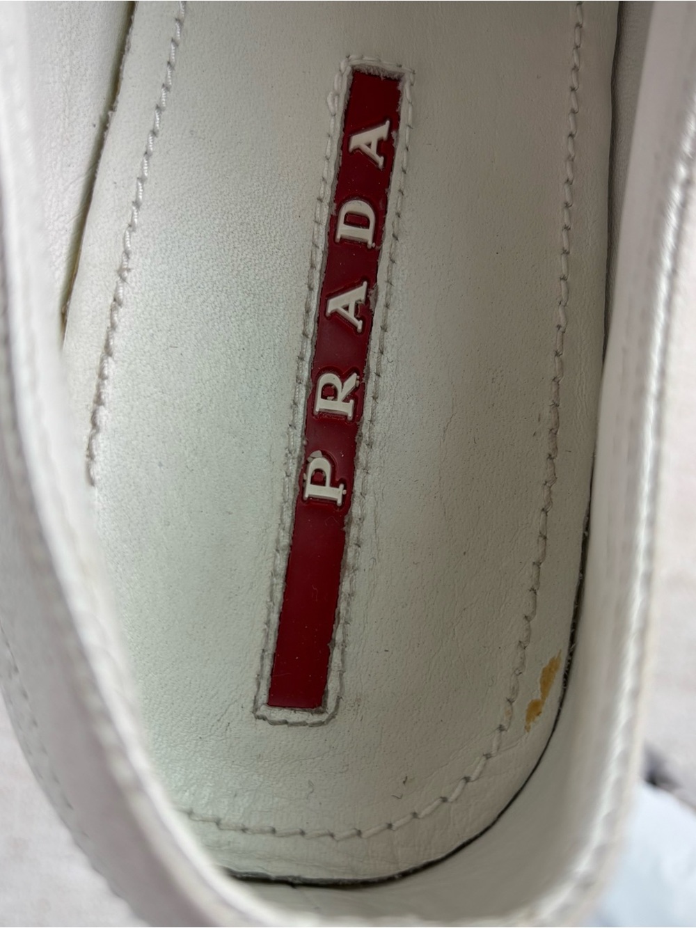 Prada women's size 38.5 White Leather low top Sneakers with Red Stripe Detail - Picture 15 of 16